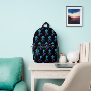 Sac À Dos Imprimé Mermaid aqua bleu ombre motif sur noir