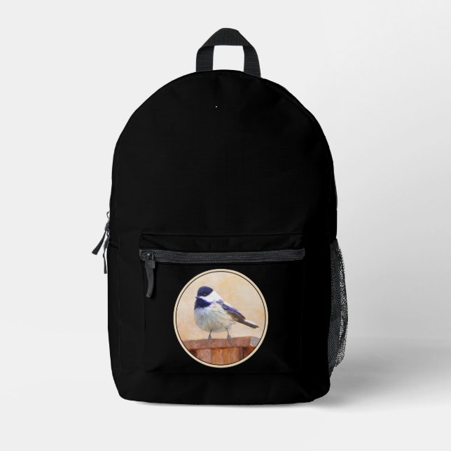 Sac À Dos Imprimé Mésange sur la peinture de mangeoire - Art origina (Recto)