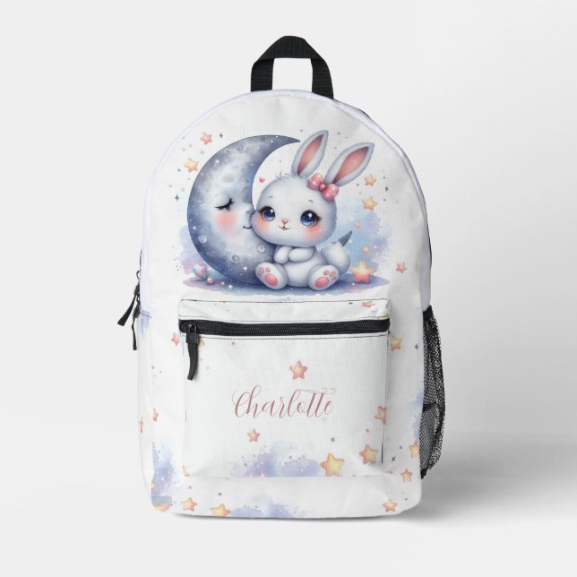 Sac À Dos Imprimé mignon petit lapin et enfants lune (Recto)