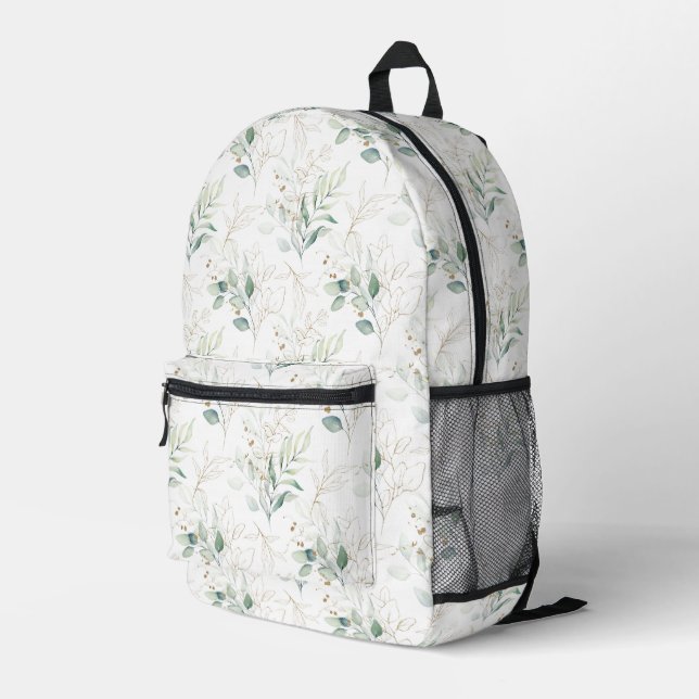 Sac À Dos Imprimé Mint Green Pastel Floral Greenery Motif (Coin arrière droit)