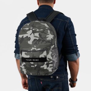Sac À Dos Imprimé Modèle de camouflage gris, Votre nom, Personnalise