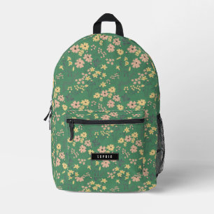 Sac À Dos Imprimé Moderne Boho Floral Vert Nom Personnalisé