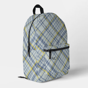 Sac À Dos Imprimé Moderne Design Bleu Check Plaid Monogrammes Initia