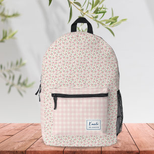 Sac À Dos Imprimé Moderne Elégant Pastel rose beige En vichy Floral