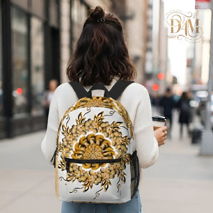 Sac À Dos Imprimé Moderne Mandala Doodle Floral Orange Blush 3D