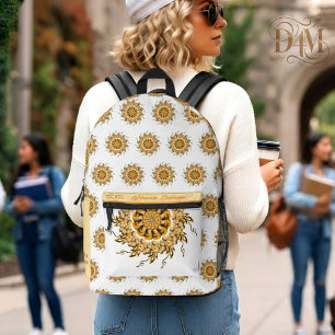 Sac À Dos Imprimé Moderne Mandala Doodle Floral Orange Blush 3D