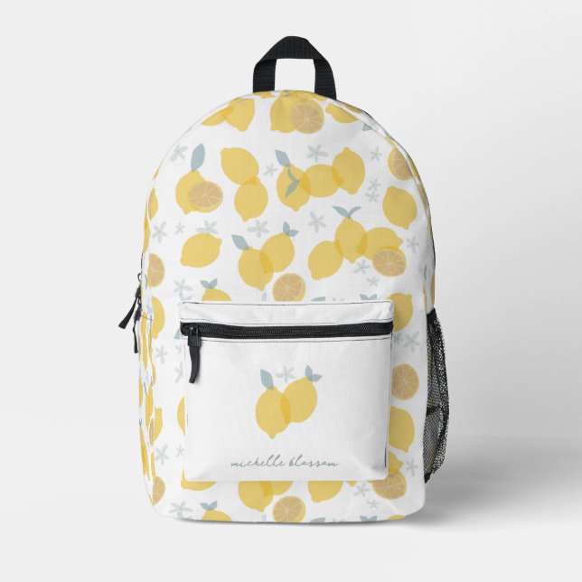 Sac À Dos Imprimé Moderne Pastel Citrus Lemons Motif Nom personnalis (Recto)