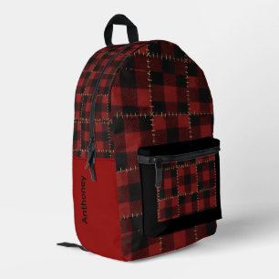 Sac À Dos Imprimé Moderne plaid de buffle noir et rouge