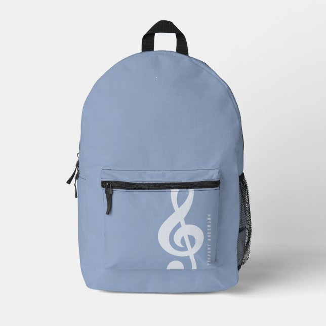 Sac À Dos Imprimé Moderne Preppy Pastel Blue Music Art Monogramme No (Recto)