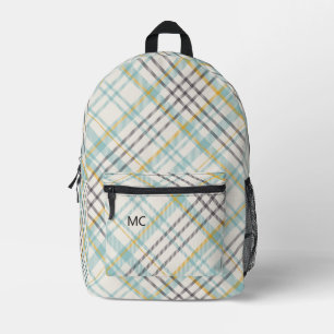 Sac À Dos Imprimé Moderne tendance Blue Check Plaid Monogrammes Init
