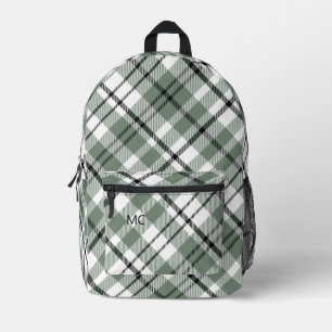 Sac À Dos Imprimé Moderne tendance Green Check Plaid Monogrammes Ini
