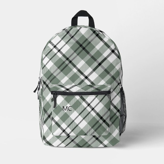Sac À Dos Imprimé Moderne tendance Green Check Plaid Monogrammes Ini (Recto)
