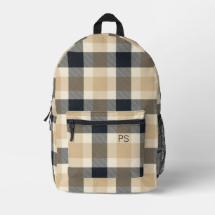 Sac À Dos Imprimé Moderne tendance Neutral Check Plaid Monogramme in