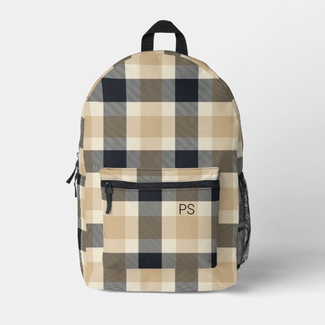 Sac À Dos Imprimé Moderne tendance Neutral Check Plaid Monogramme in (Recto)