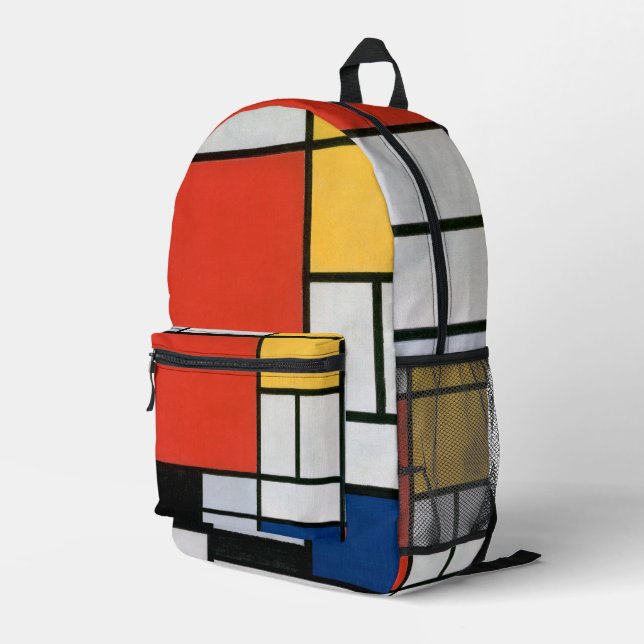 Sac À Dos Imprimé Mondrial Composition Rouge Jaune Bleu Noir (Coin arrière droit)