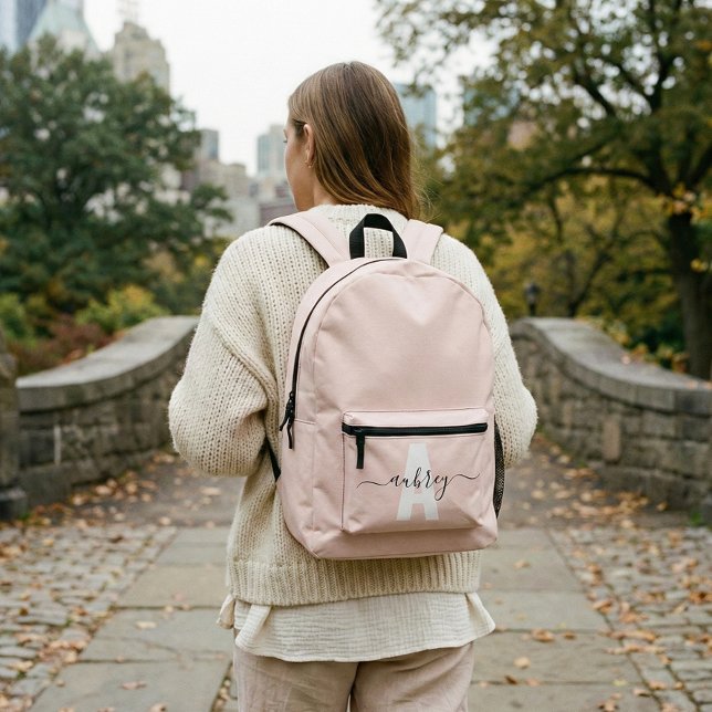 Sac À Dos Imprimé Monogram Name Script Blush Pink (Créateur téléchargé)