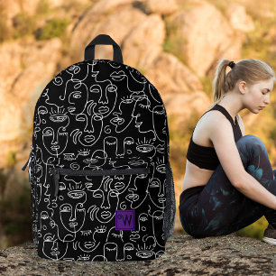 Sac À Dos Imprimé Monogramme Abstrait moderne en noir et blanc