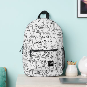 Sac À Dos Imprimé Monogramme Abstrait  noir blanc