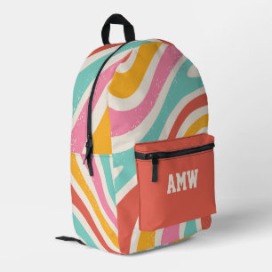 Sac À Dos Imprimé  Monogramme Bandes ondulées rétro colorées