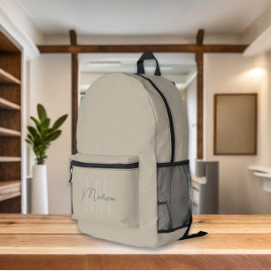 Sac À Dos Imprimé Monogramme Beige Moderne Minimaliste