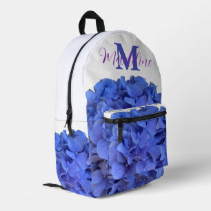 Sac À Dos Imprimé Monogramme bleu periwinkel élégant hydrangée flora