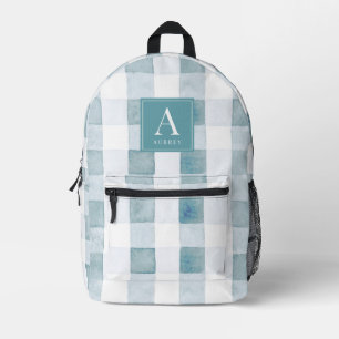 Sac À Dos Imprimé Monogramme d'aquarelle bleu En vichy/Buffalo