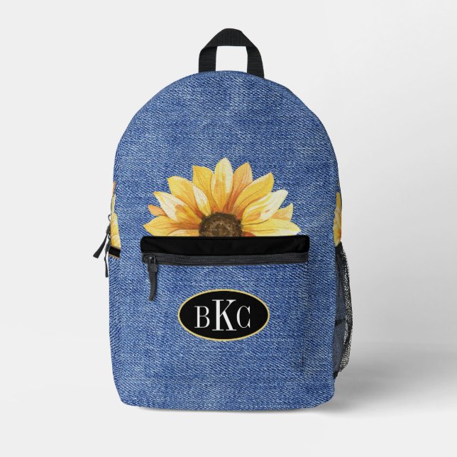Sac À Dos Imprimé Monogramme de Denim de tournesol (Recto)