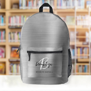 Sac À Dos Imprimé Monogramme de métal brossé argent Nom