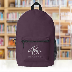 Sac À Dos Imprimé Monogramme de nom en script violet gris blanc