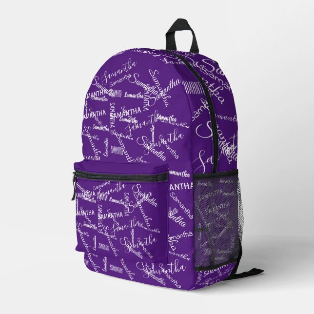 Sac À Dos Imprimé Monogramme de nom répétitif personnalisé (Coin arrière droit)