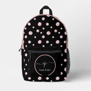 Sac À Dos Imprimé Monogramme de script Nom personnalisé Polka Noir C