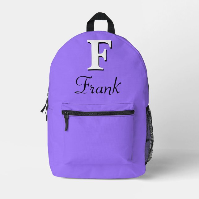 Sac À Dos Imprimé Monogramme de violettes élégantes modernes (Recto)