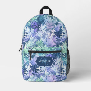 Sac À Dos Imprimé Monogramme Élégant Feuilles Bleues Vertes