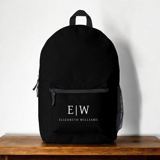 Sac À Dos Imprimé Monogramme Élégant minimal noir (Créateur téléchargé)