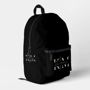 Sac À Dos Imprimé Monogramme élégant Noir Or Script Bureau École