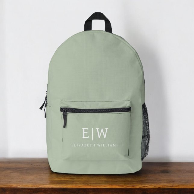 Sac À Dos Imprimé Monogramme Élégant Vert Sage Minimal (Créateur téléchargé)