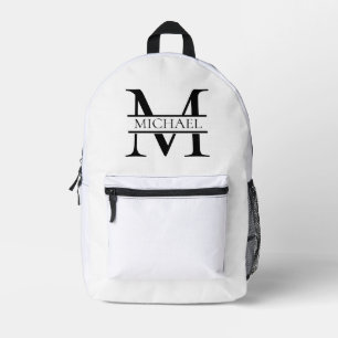 Sac À Dos Imprimé Monogramme et nom Elégant Personnalisé Blanc