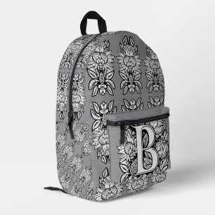 Sac À Dos Imprimé Monogramme floral "B" Fleurs de tatouage noir et b