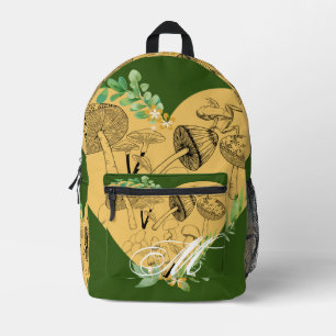 Sac À Dos Imprimé Monogramme floral de champignons et de grenouilles