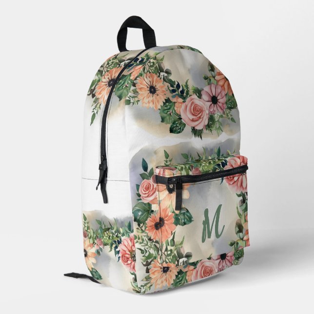 Sac À Dos Imprimé Monogramme floral Voyage Elégant jardin d'aquarell (Coin arrière gauche)