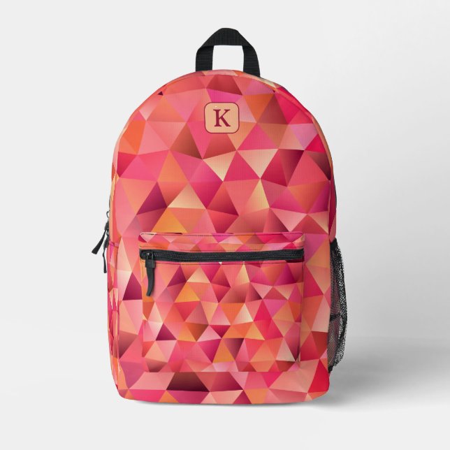 Sac À Dos Imprimé Monogramme géométrique moderne rouge orange rose (Recto)