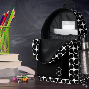 Sac À Dos Imprimé Monogramme Géométrique Noir et Blanc Moderne