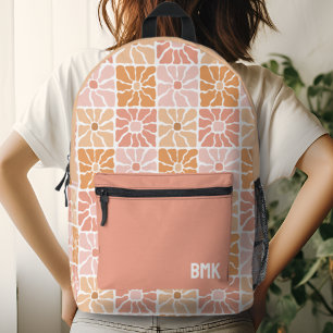 Sac À Dos Imprimé Monogramme Groovy Carrés Floraux Rose Féminin
