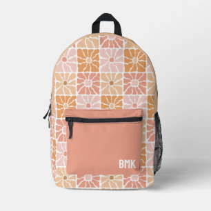 Sac À Dos Imprimé Monogramme Groovy Carrés Floraux Rose Féminin