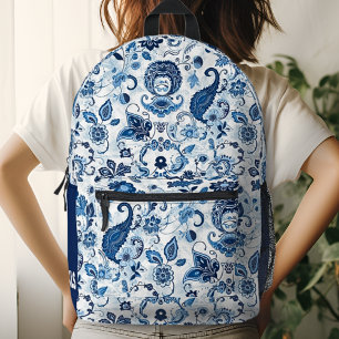 Sac À Dos Imprimé Monogramme Initial Bleu et Blanc Paisley 