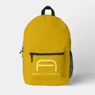 Sac À Dos Imprimé Monogramme Jaune Moutarde Rétro