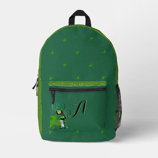 Sac À Dos Imprimé Monogramme Leprechaun Shamrock Turquoise (Recto)