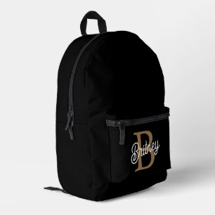 Sac À Dos Imprimé Monogramme moderne élégant Nom Black Gold Script