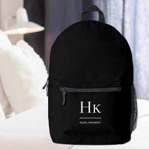 Sac À Dos Imprimé Monogramme Moderne Élégant Typographique Noir