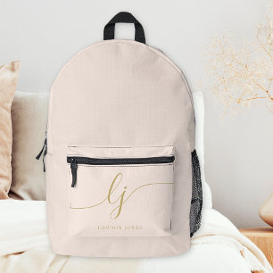 Sac À Dos Imprimé Monogramme Moderne Minimaliste Initiales Rose Pâle